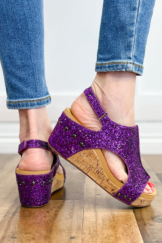 Valerian Shiny Hollow Out Studded Wedge Sandals Sandals JT's Designer Fashion
