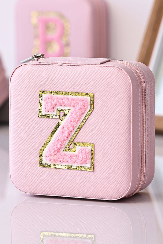 Pink Glitter Chenille Z Graphic Mini Jewelry Box with Mirror Other Accessories JT's Designer Fashion
