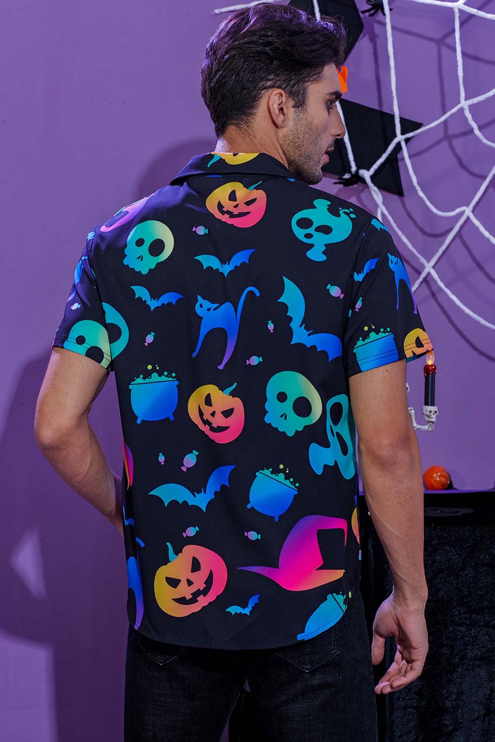 Halloween Graphic Print Button Up Men's Shirt Men's Tops JT's Designer Fashion