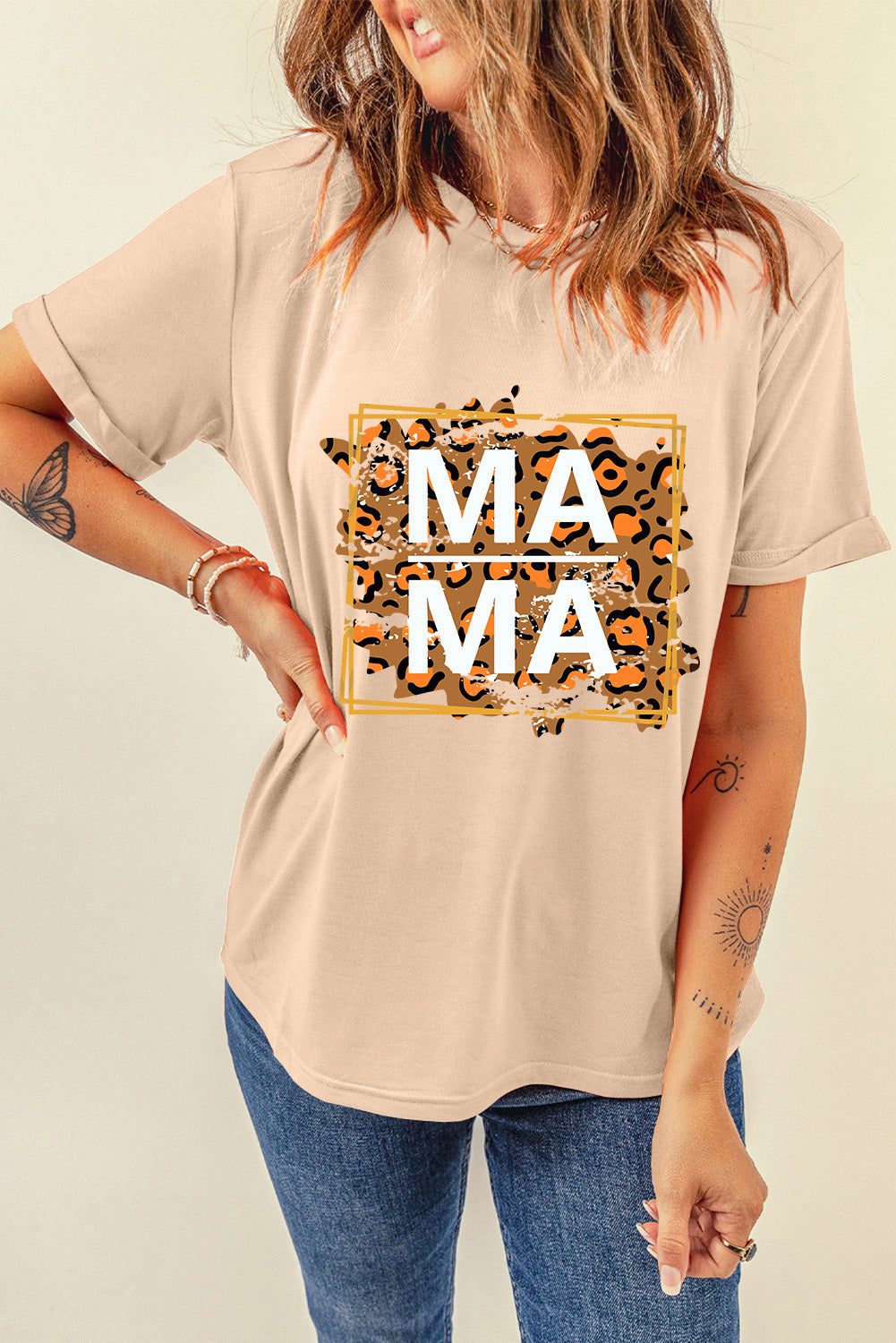 Khaki Leopard MAMA Graphic T Shirt Graphic Tees JT's Designer Fashion