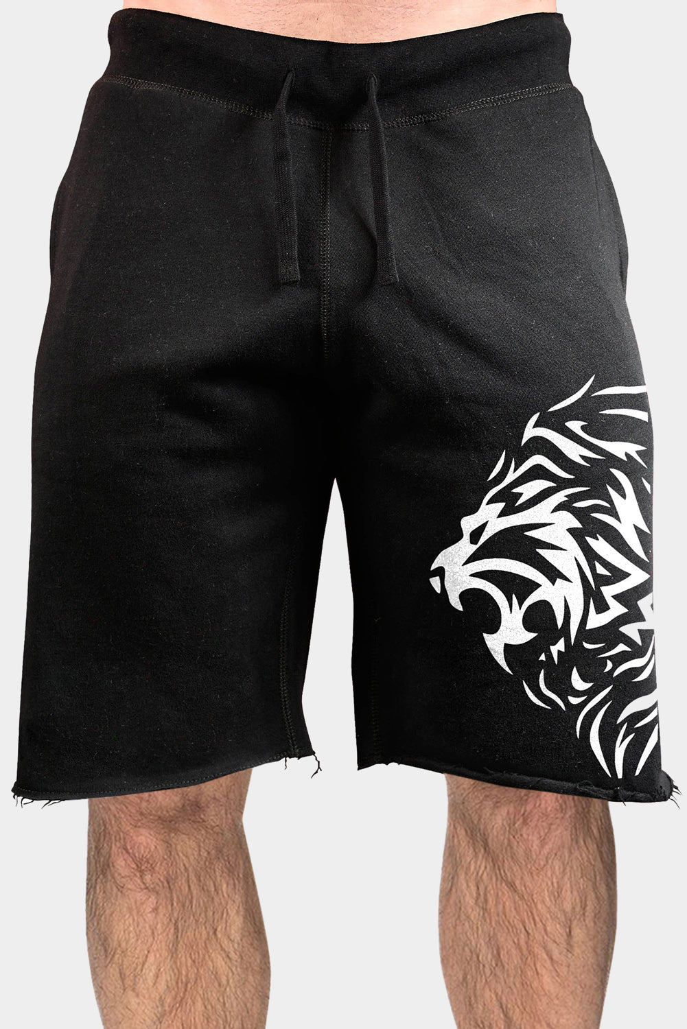Black Animal Print Drawstring High Waist Men's Casual Shorts Black 55%Viscose+45%Polyester Men's Pants JT's Designer Fashion