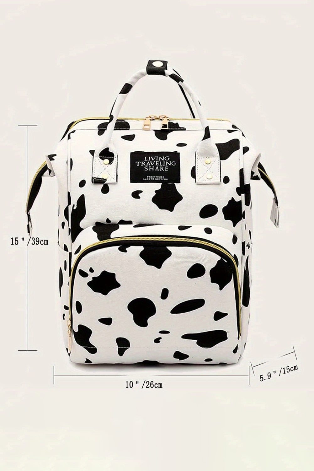 White Cow Spot Print Multi Pocket Canvas Backpack Backpacks JT's Designer Fashion