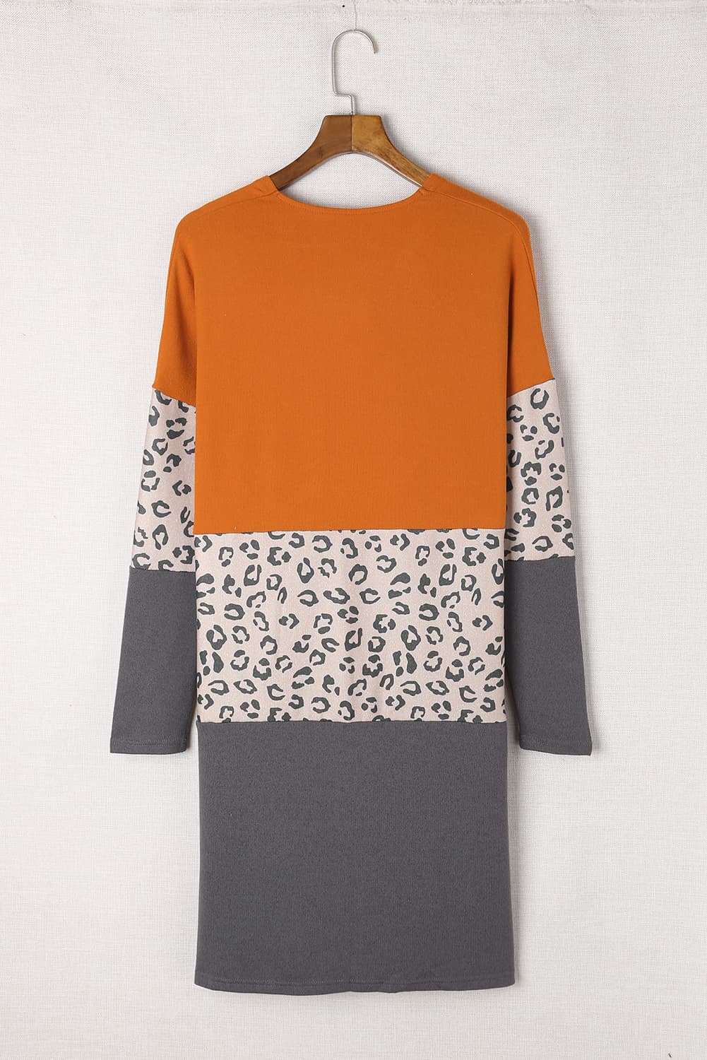 Orange Colorblock Leopard Print Patchwork Knit Cardigan Sweaters & Cardigans JT's Designer Fashion