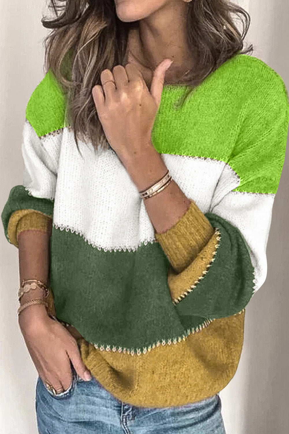Green Pullover Colorblock Winter Sweater Sweaters & Cardigans JT's Designer Fashion