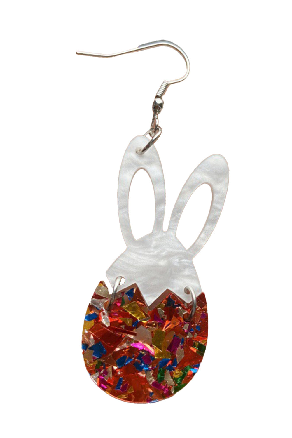Red Asymmetric Easter Bunny Glitter Acrylic Stud Earrings Jewelry JT's Designer Fashion
