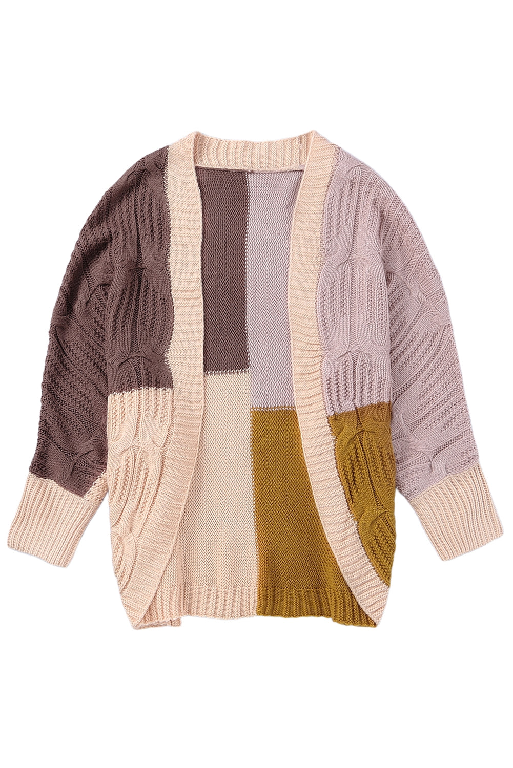 Brown Color Block Loose Open Front Knitted Cardigan Sweaters & Cardigans JT's Designer Fashion