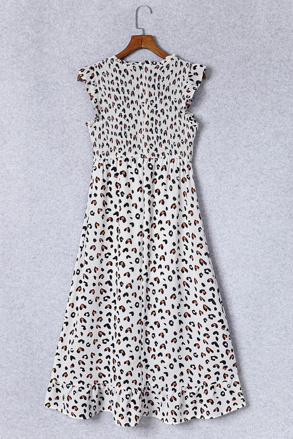 White Leopard Smocked High Low Midi Dress Midi Dresses JT's Designer Fashion