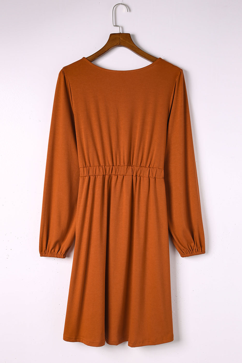 Brown Button Up High Waist Long Sleeve Dress Midi Dresses JT's Designer Fashion