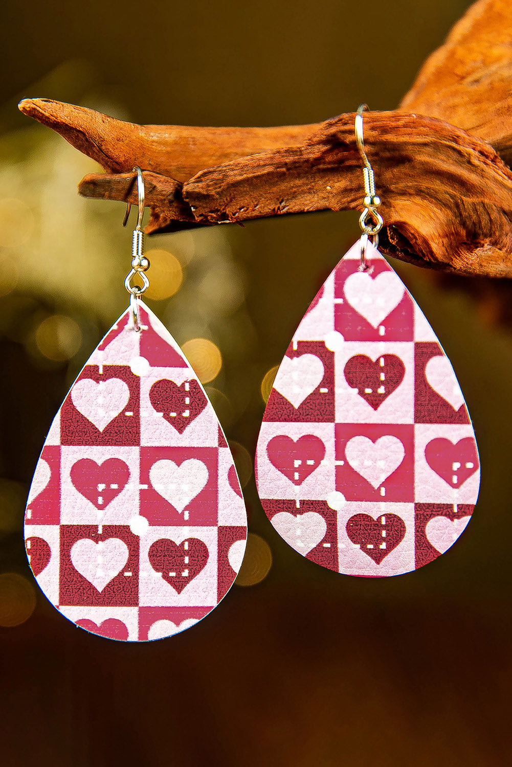 Red Valentine Heart Pattern Water Drop Earrings Jewelry JT's Designer Fashion