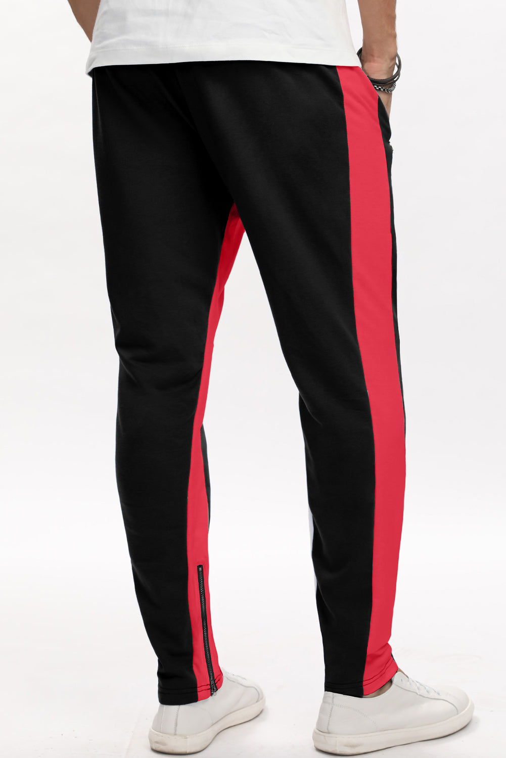 Red Colorblock Patchwork Zipper Casual Mens Joggers Men's Pants JT's Designer Fashion