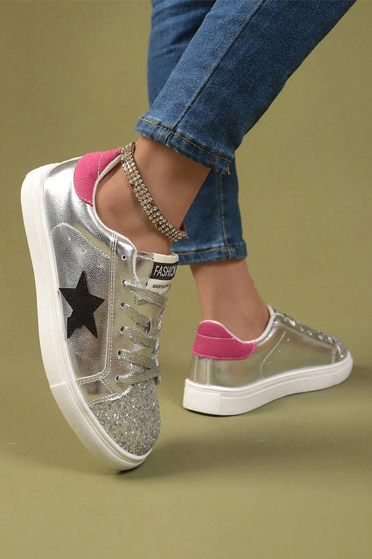 Silvery Metallic Luster Star Pattern Slip On Flat Shoes Women's Shoes JT's Designer Fashion
