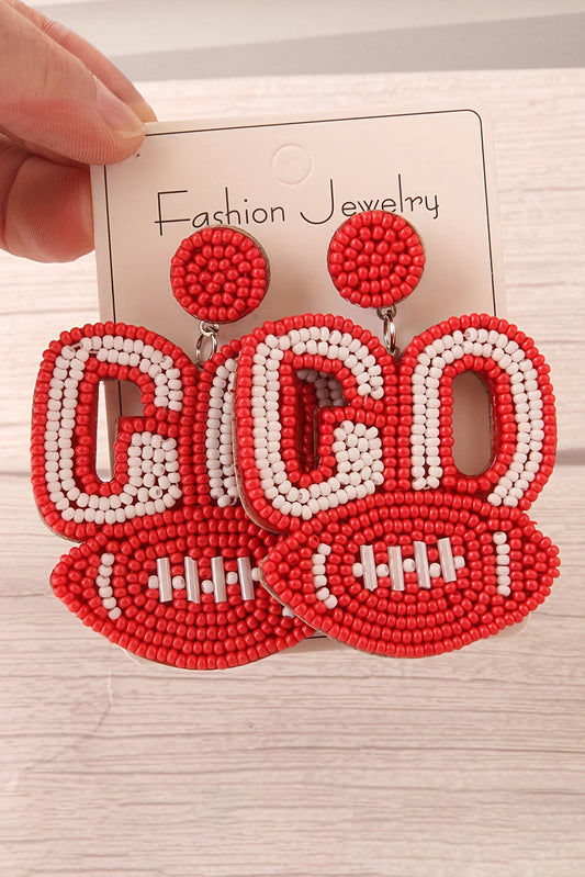 Fiery Red Beaded Go Football Earrings Jewelry JT's Designer Fashion
