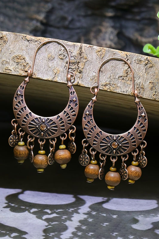 Chestnut Vintage Semilune Shape Wooden Beaded Dangle Earrings Jewelry JT's Designer Fashion