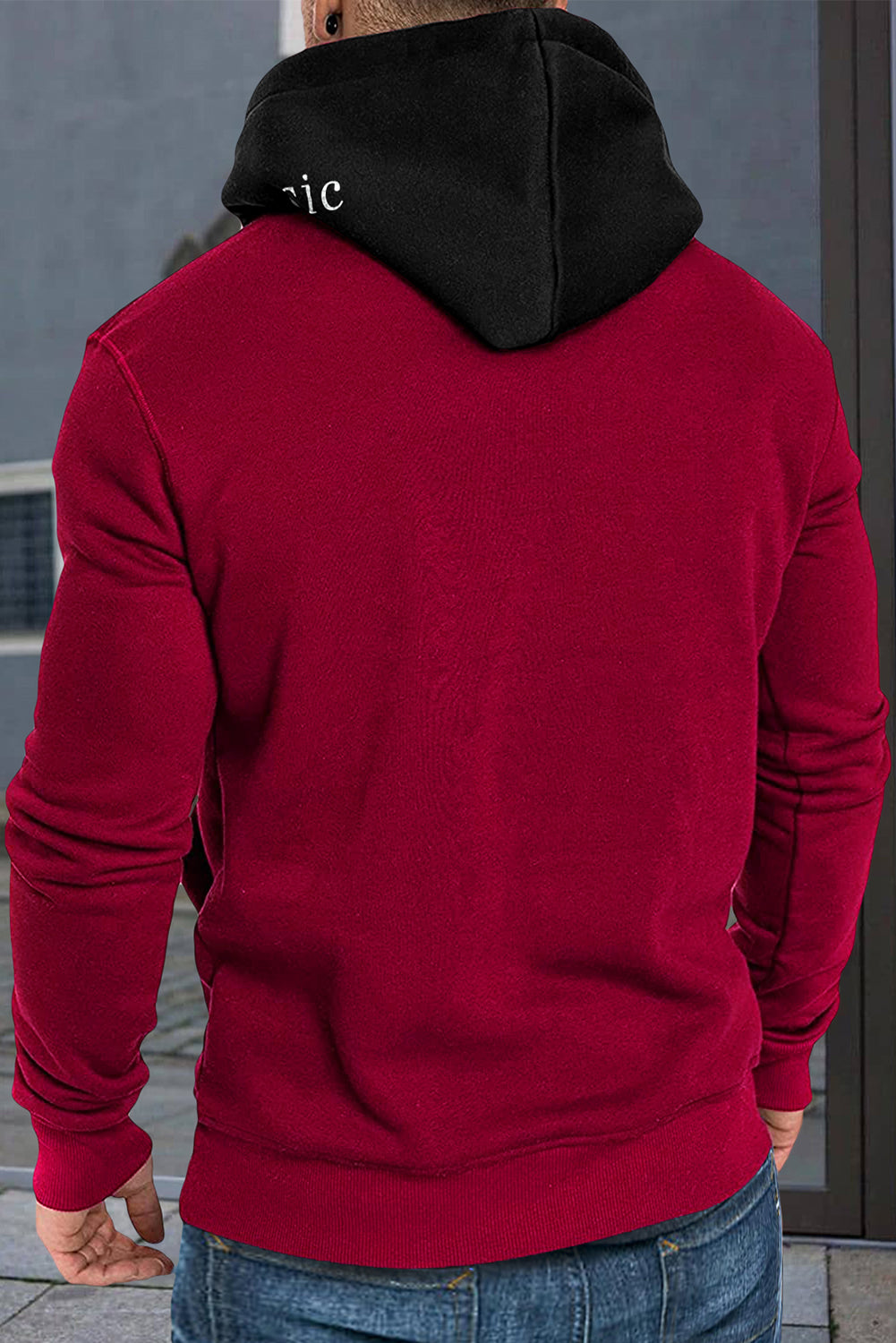 Red Retro Pattern Letter Print Men's Hooded Sweatshirt Men's Tops JT's Designer Fashion
