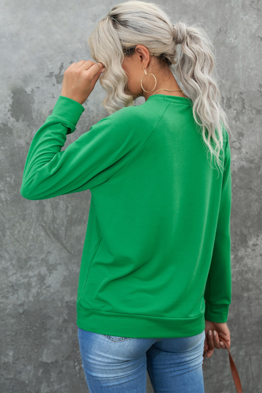 Green Heart Shaped Clover Print Long Sleeve Sweatshirt Graphic Sweatshirts JT's Designer Fashion