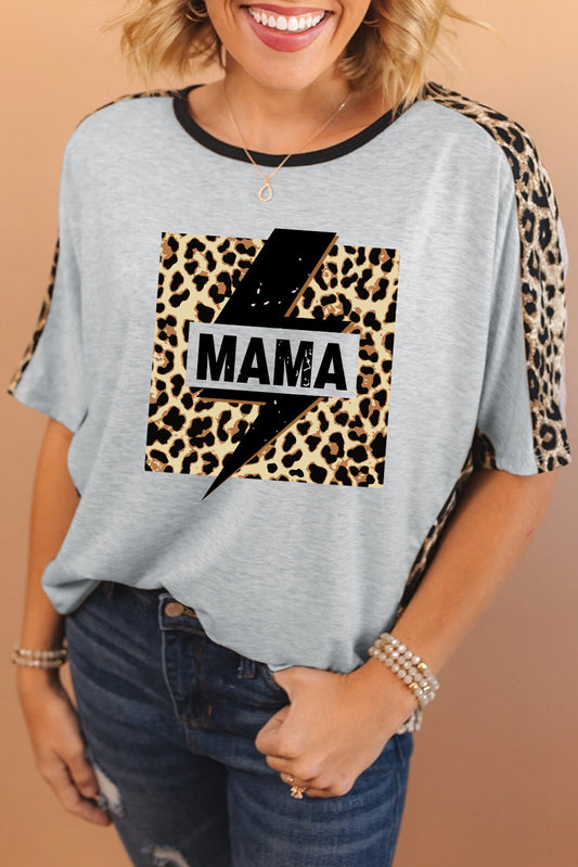 Gray MAMA Bolt Contrast Leopard Print Dolman Tee Graphic Tees JT's Designer Fashion