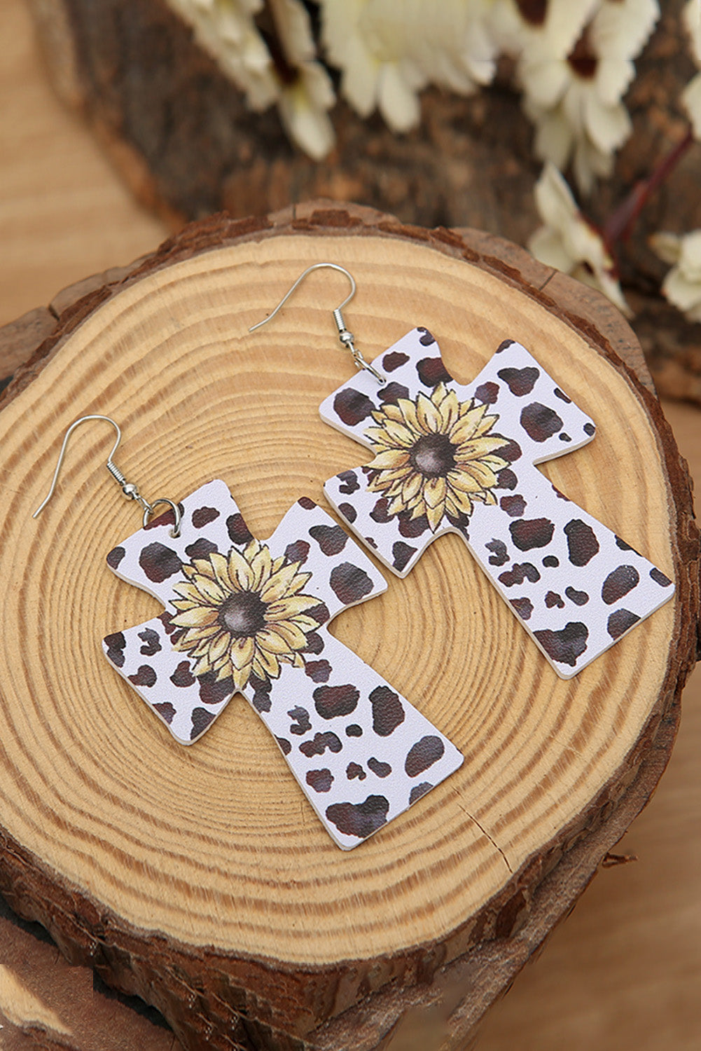 Cow Leopard Sunflower Cross Earrings Jewelry JT's Designer Fashion