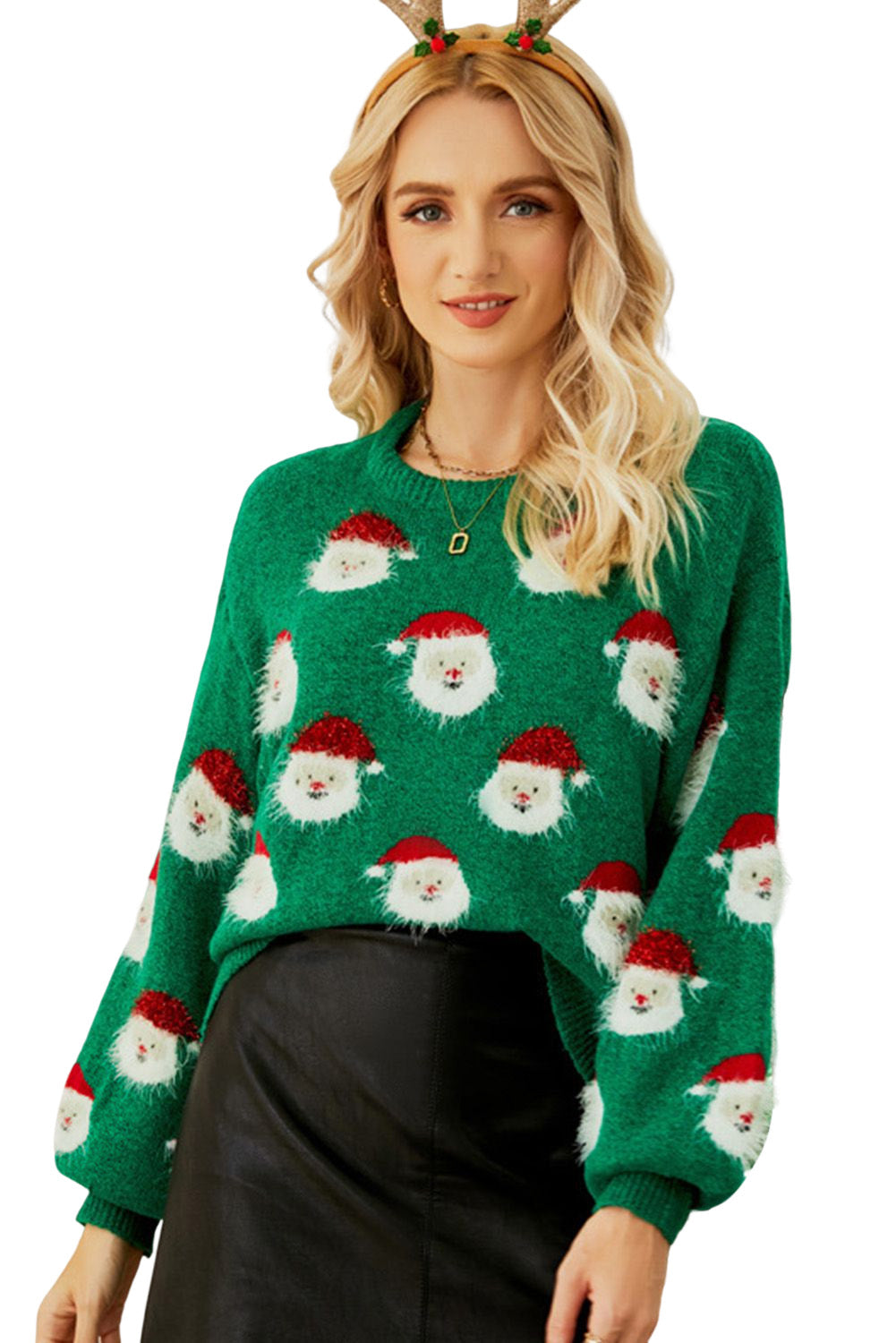 Green Christmas Santa Claus Pullover Sweater Sweaters & Cardigans JT's Designer Fashion