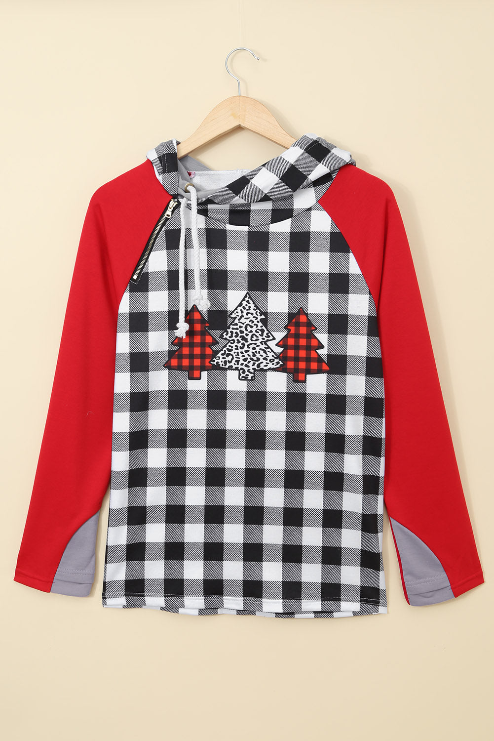 Christmas Tree Plaid Pattern Asymmetric Zip Hoodie Sweatshirts & Hoodies JT's Designer Fashion