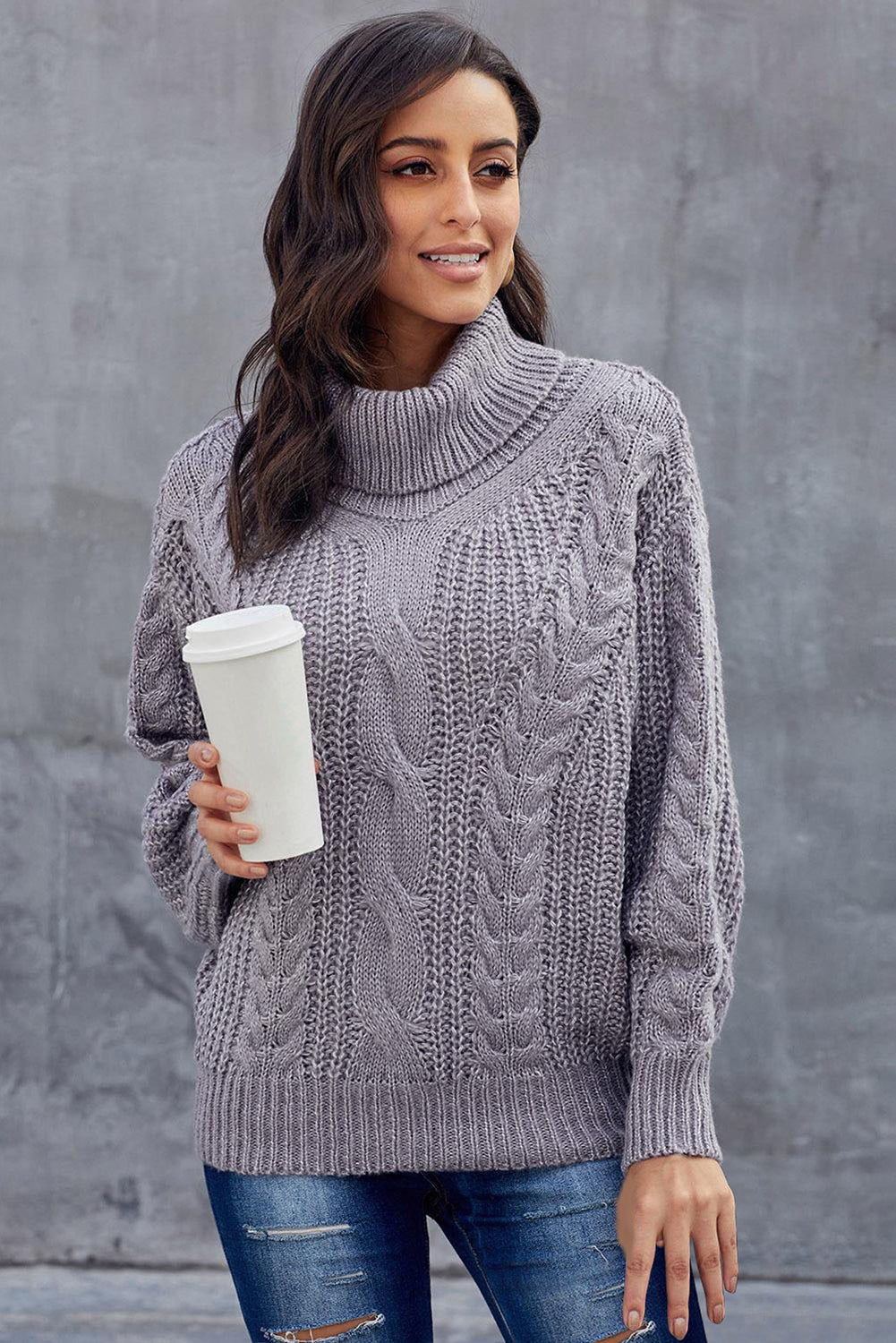 Gray Chunky Turtleneck Sweater Sweaters & Cardigans JT's Designer Fashion
