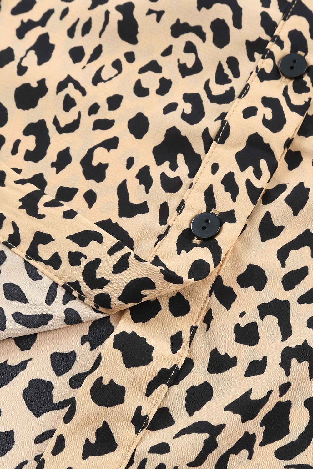 Khaki Leopard Turn-Down Collar Slit Midi Dress Midi Dresses JT's Designer Fashion