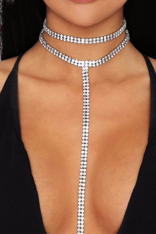 Silver 1pcs Y Lariat Layered Chain Tassel Choker Jewelry JT's Designer Fashion