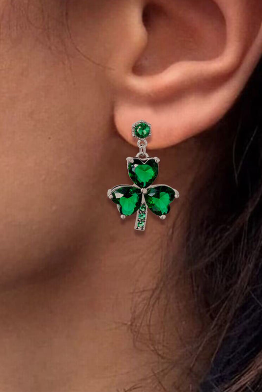 Mist Green Clover Diamond Studded Dangle Earrings Jewelry JT's Designer Fashion
