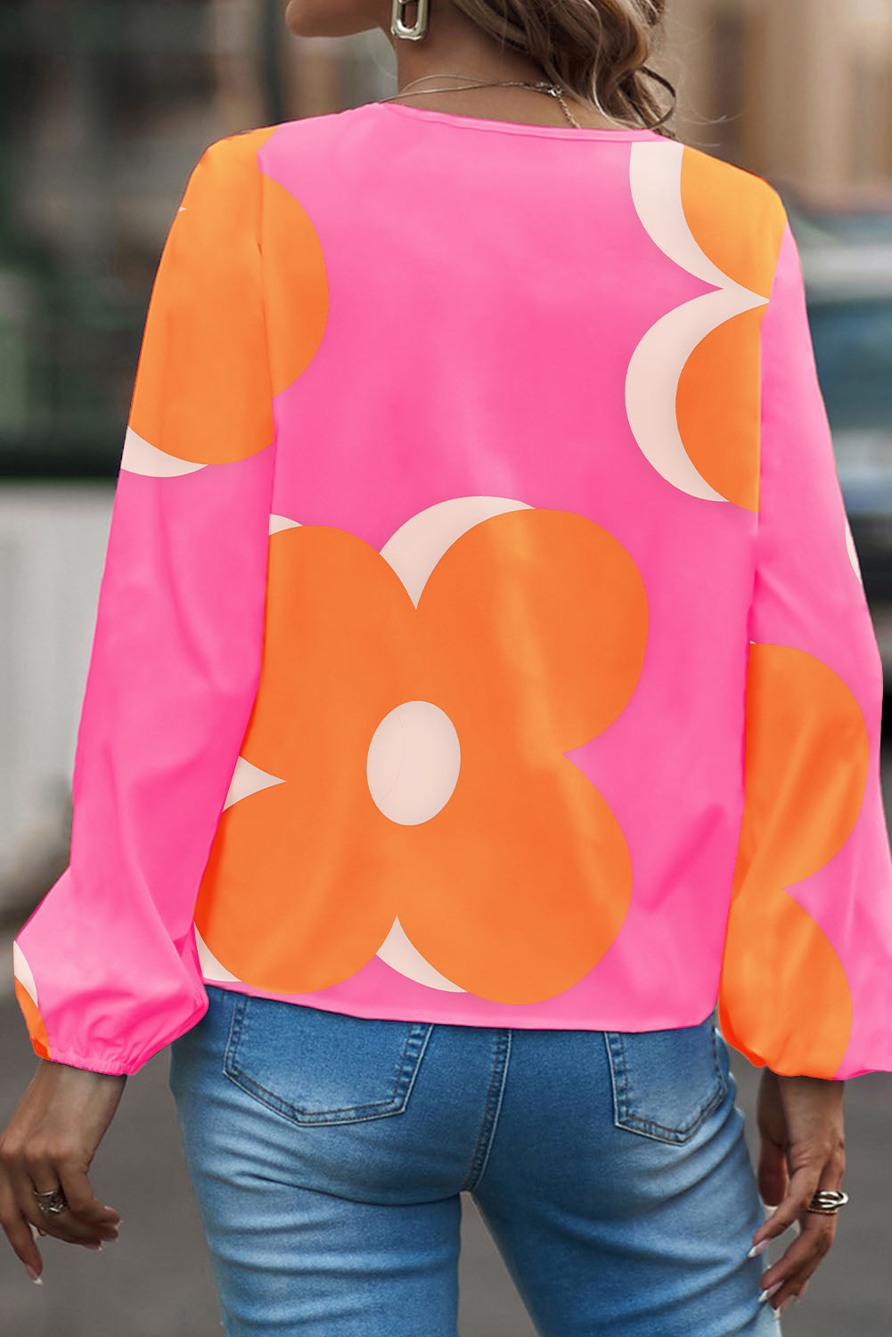 Bonbon Floral Print Notched V Neck Blouse Blouses & Shirts JT's Designer Fashion