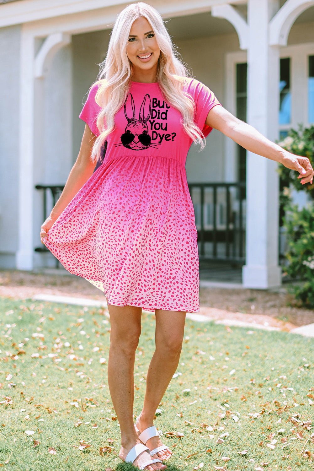 Rose Easter Bunny Leopard Print Short Sleeve T Shirt Dress Graphic Dresses JT's Designer Fashion