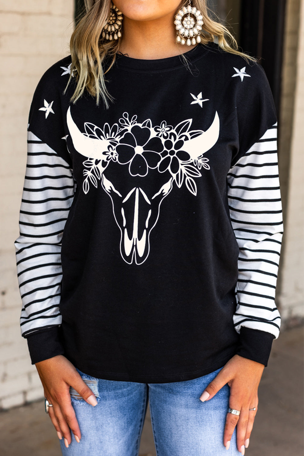 Floral Steer Head Graphic Patchwork Sweatshirt Graphic Sweatshirts JT's Designer Fashion