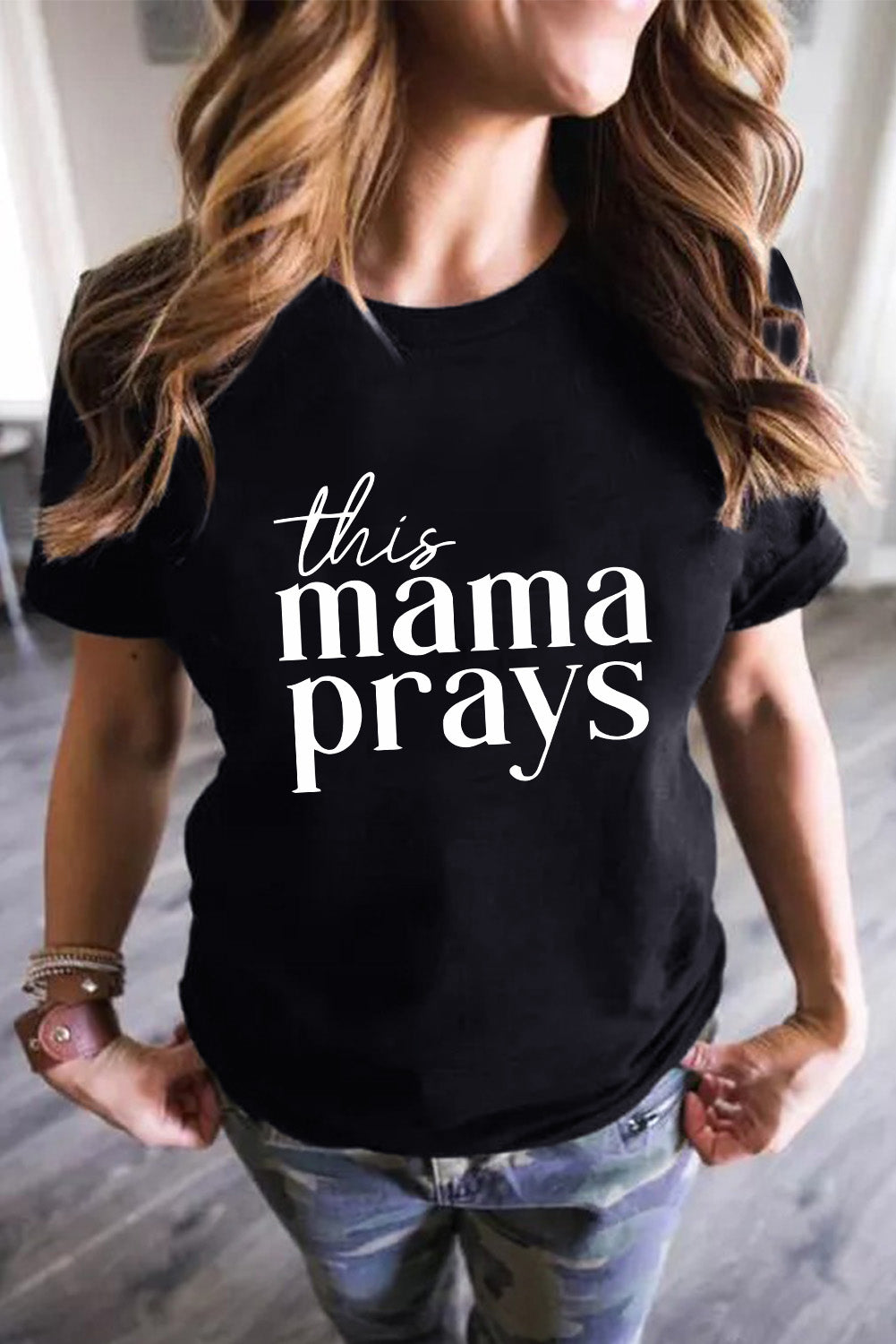 Black This mama prays Graphic Plain Tee Graphic Tees JT's Designer Fashion