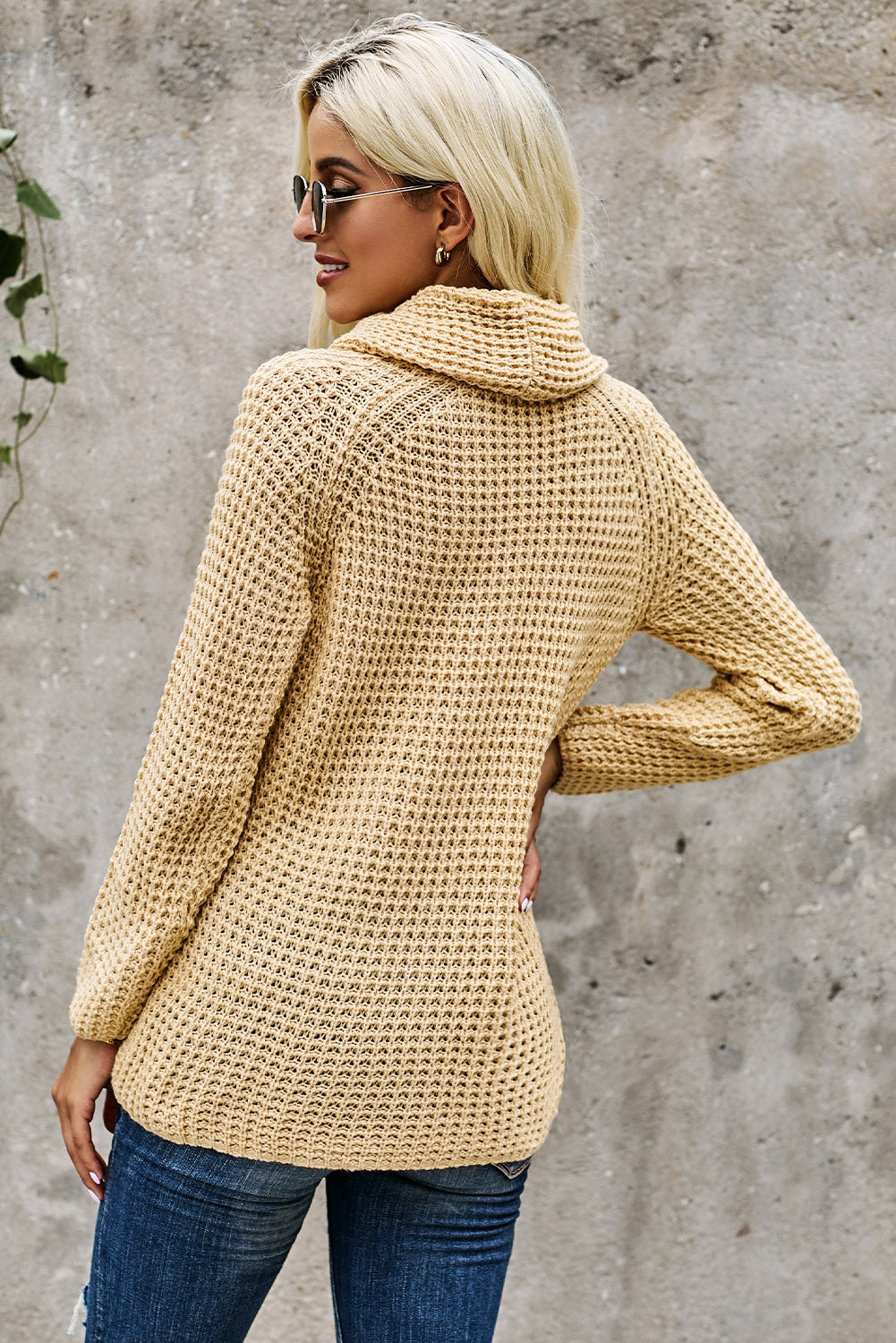 Beige Buttoned Wrap Turtleneck Sweater Sweaters & Cardigans JT's Designer Fashion