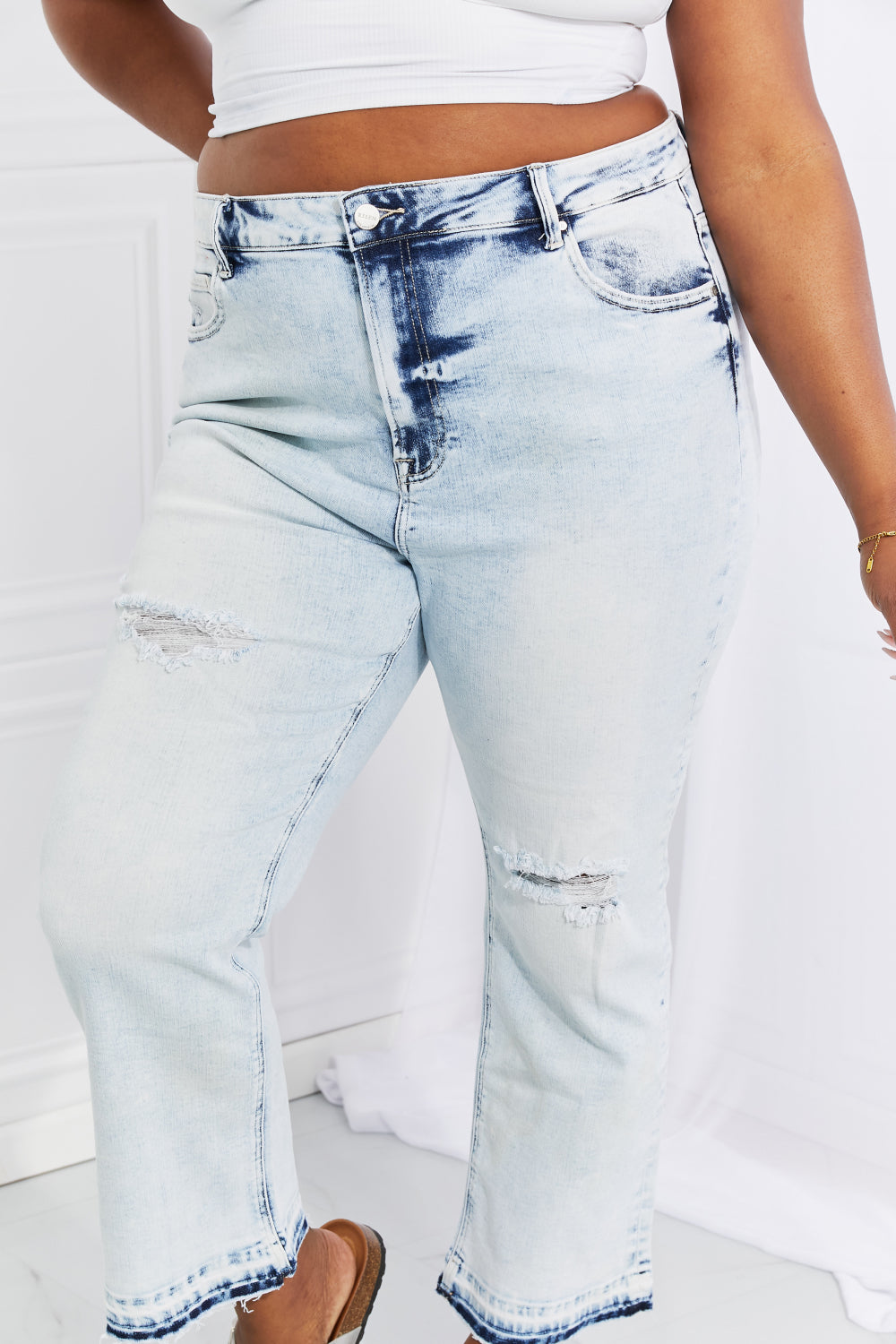 RISEN Full Size Camille Acid Wash Crop Straight Jeans Jeans JT's Designer Fashion