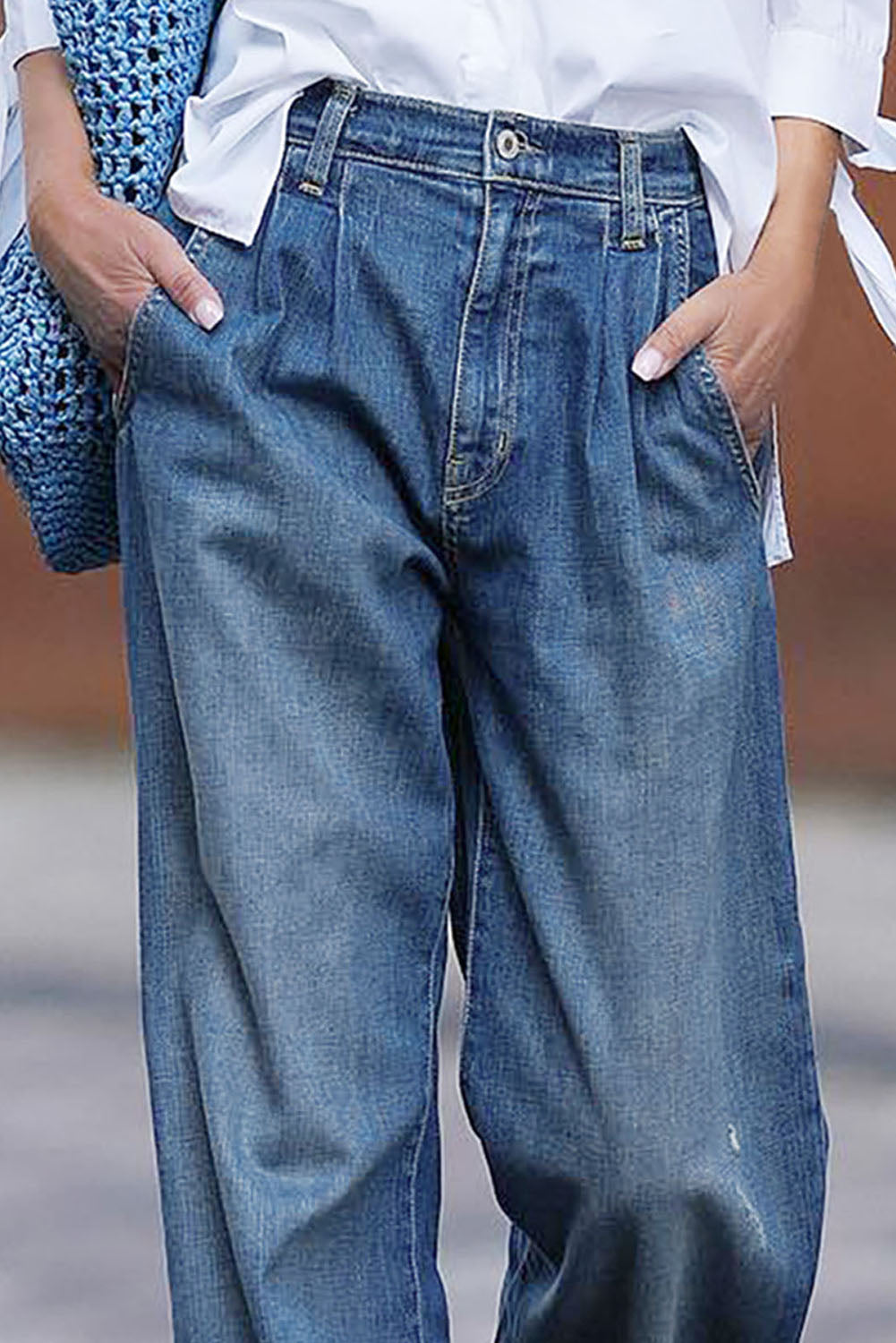 Blue Slouchy Wide Leg Jeans Jeans JT's Designer Fashion