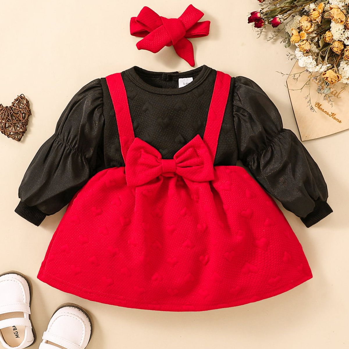 Baby Girl Two-Tone Bow Detail Dress Black Girls Dresses JT's Designer Fashion
