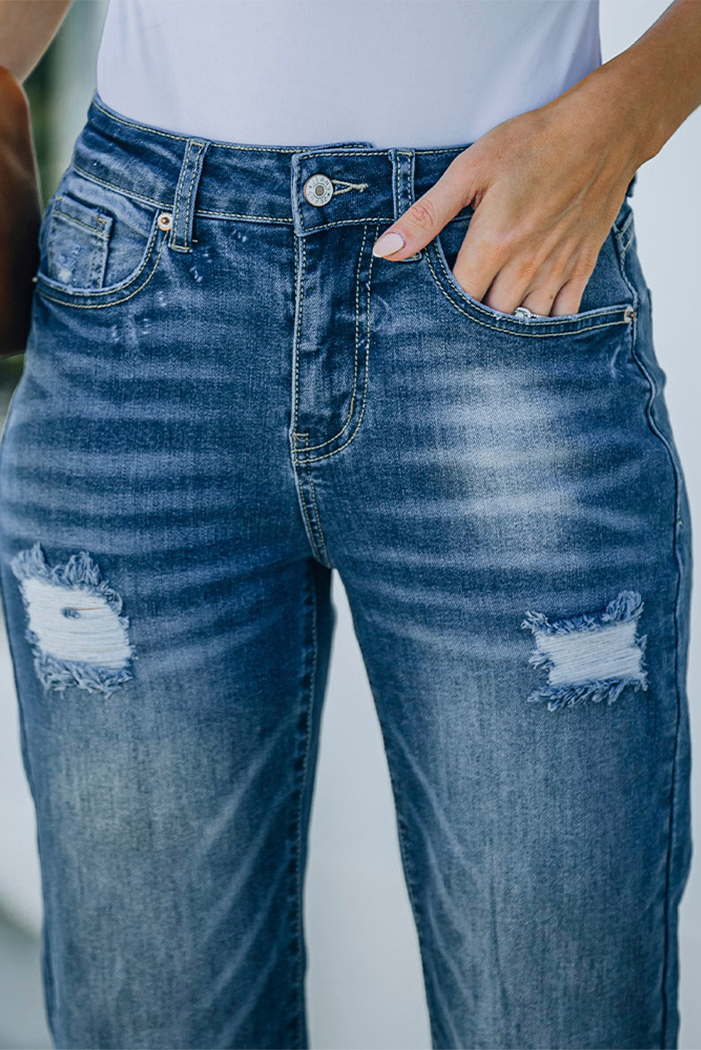 Blue High Rise Washed Distressed Flare Jeans Jeans JT's Designer Fashion