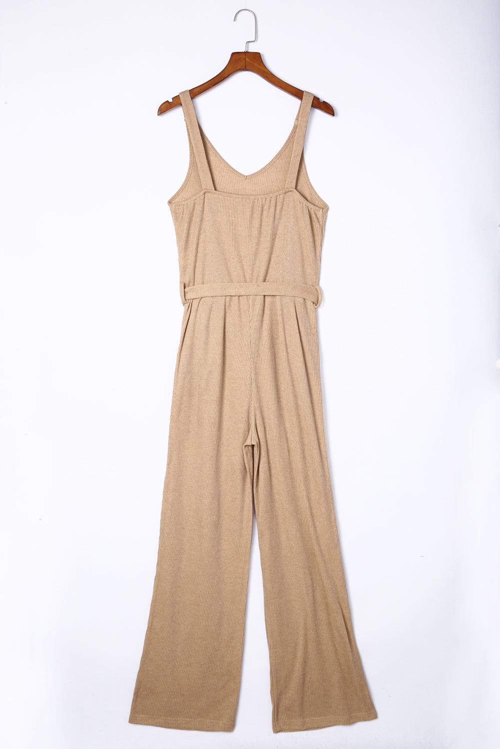 Apricot Casual Sleeveless Buckle Sash Knit Jumpsuit Jumpsuits & Rompers JT's Designer Fashion