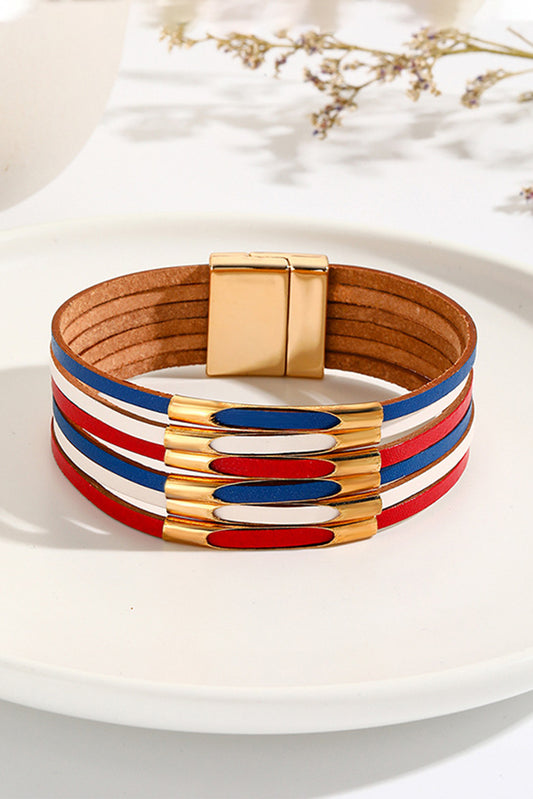 Multicolor American Flag Colors Multi-layer PU Bracelet Jewelry JT's Designer Fashion