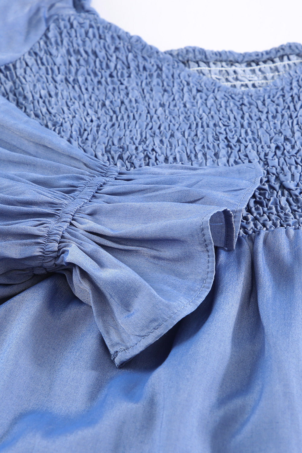 Blue Boho Solid Shirred Ruffle Mini Dress Mini Dresses JT's Designer Fashion