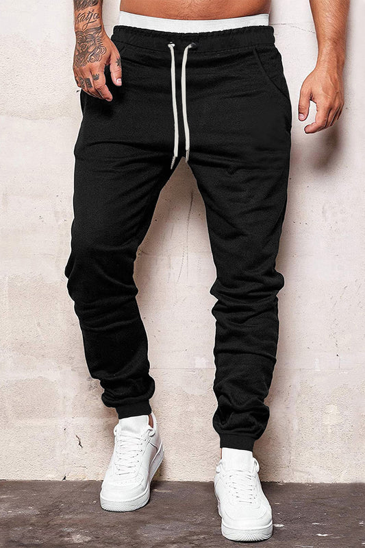 Black Drawstring Elastic Waist Men's Joggers Black 65% polyester + 35% cotton Men's Pants JT's Designer Fashion