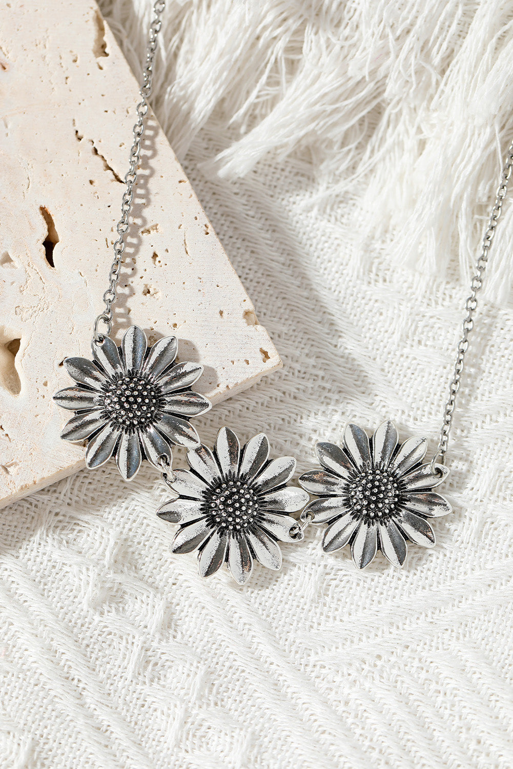 Silver Retro Sunflower Alloy Chain Necklace Jewelry JT's Designer Fashion