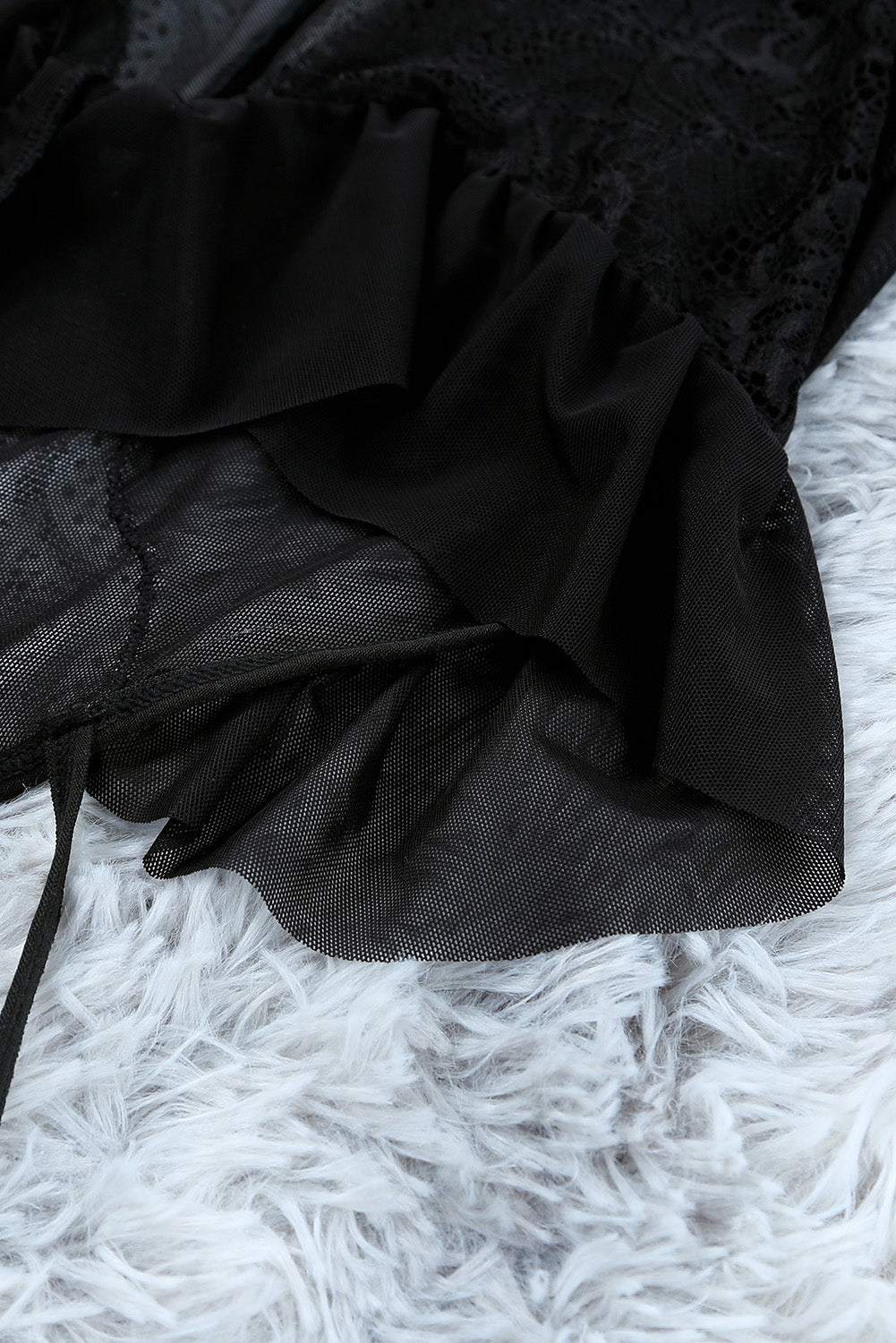 Black Lace Mesh Contrast Lace-up Straps Teddy Lingerie Teddy Lingerie JT's Designer Fashion