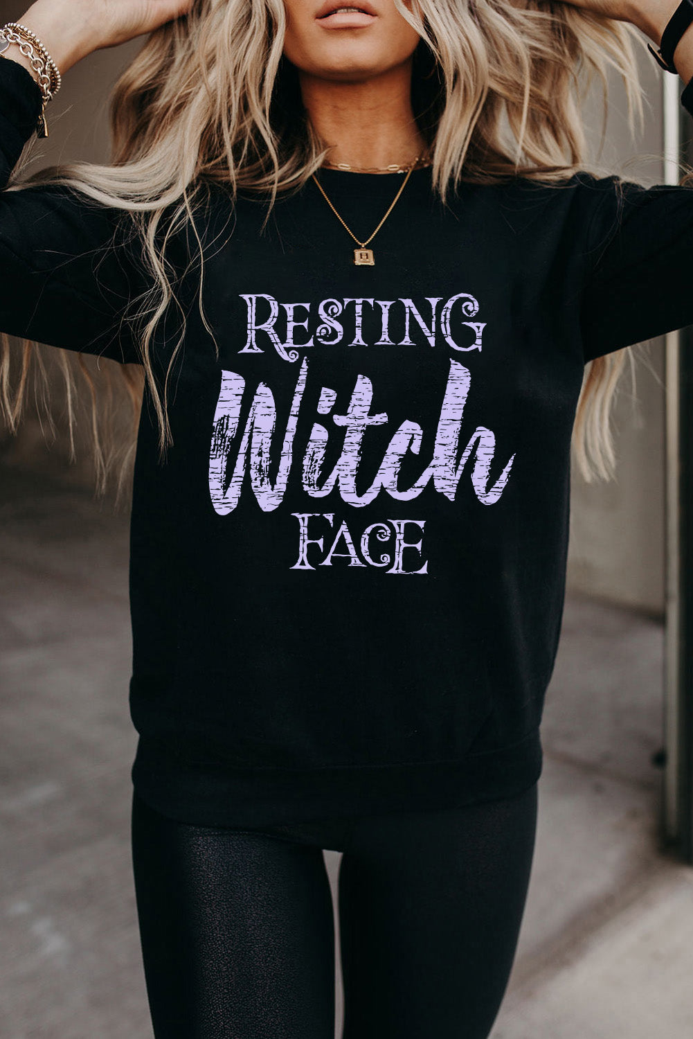 Black RESTING Witch FACE Graphic Pullover Sweatshirt Graphic Sweatshirts JT's Designer Fashion