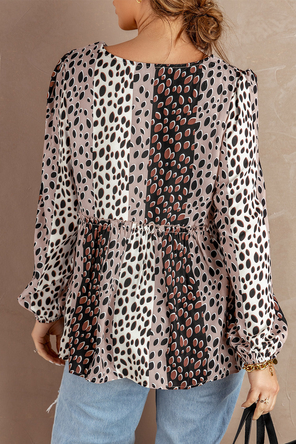 Black Polka Dot Print Puff Long Sleeve Babydoll Top Long Sleeve Tops JT's Designer Fashion