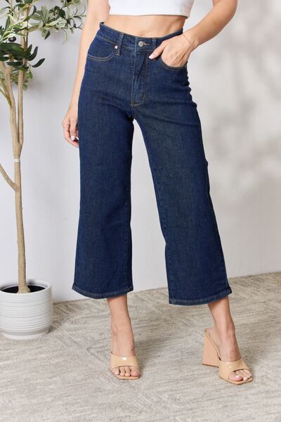 Judy Blue Full Size High Waist Cropped Wide Leg Jeans Dark Jeans JT's Designer Fashion