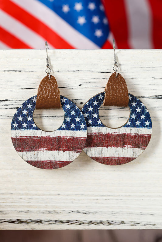 Multicolor American Flag Round Wood Pendant Earrings Jewelry JT's Designer Fashion
