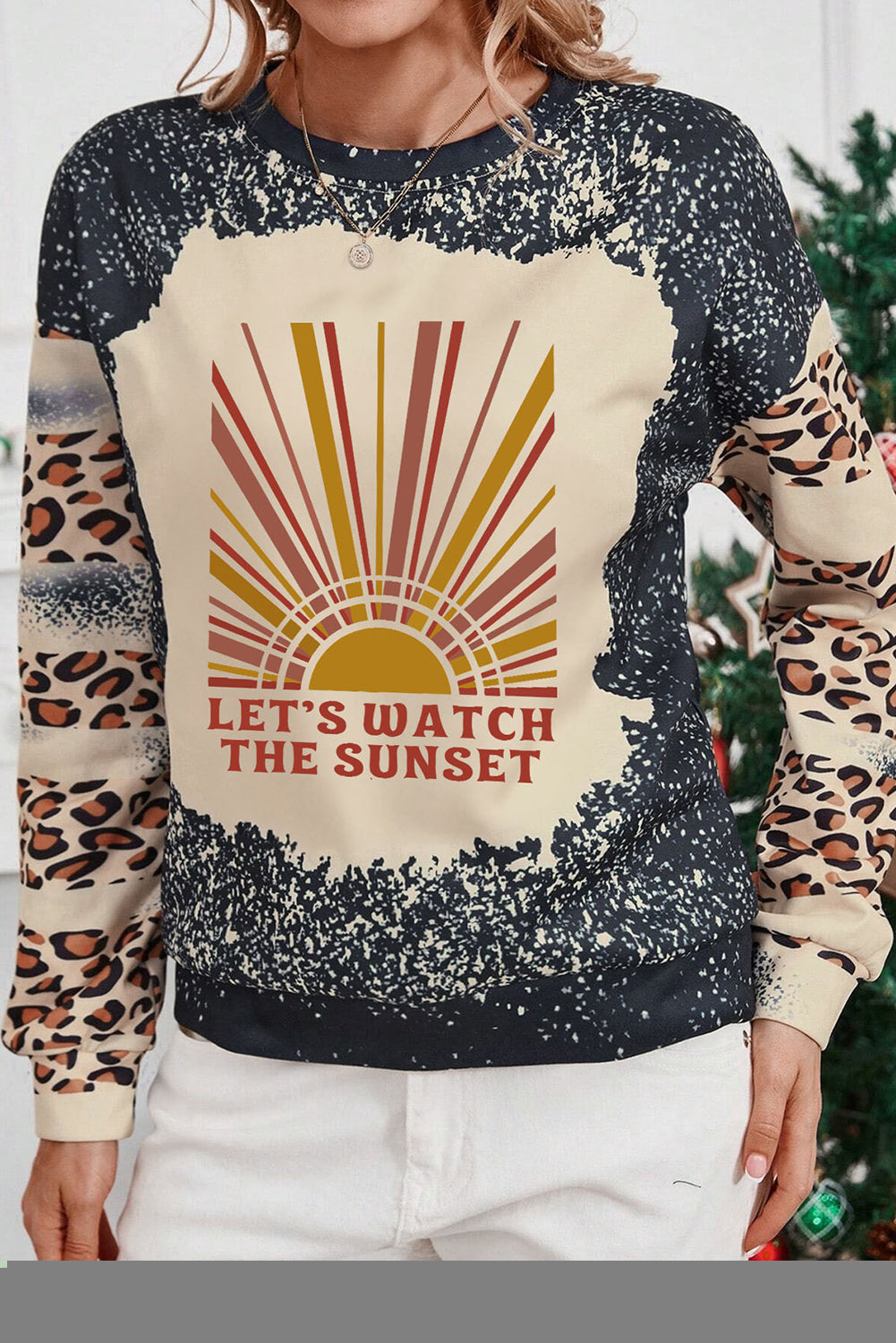 Black LET Graphic Sweatshirts JT's Designer FashionS WATCH THE SUNSET Tie Dye Leopard Sweatshirt Graphic Sweatshirts JT's Designer Fashion