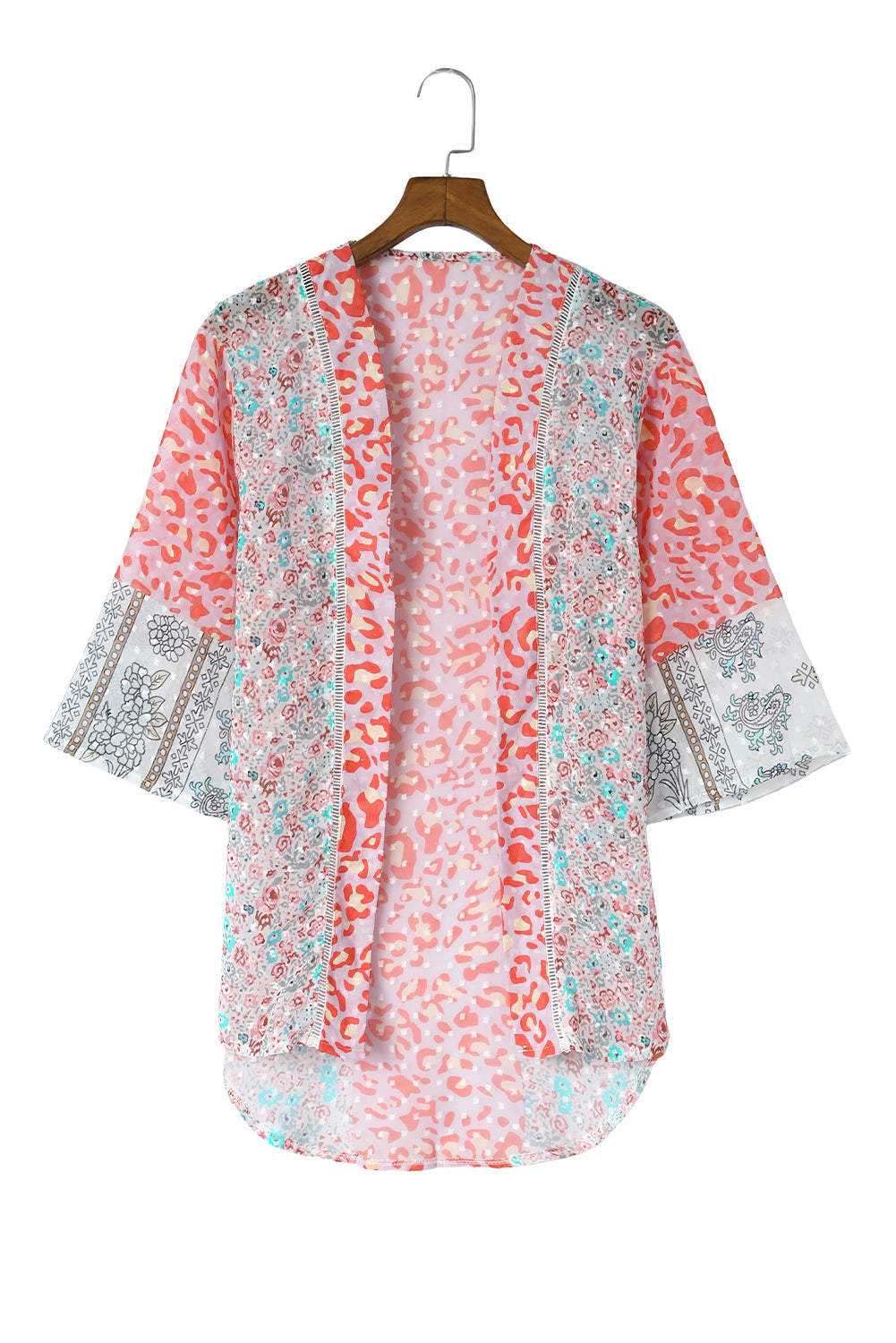 Multicolor Leopard Print Open Front Bell Sleeve kimono Kimonos JT's Designer Fashion