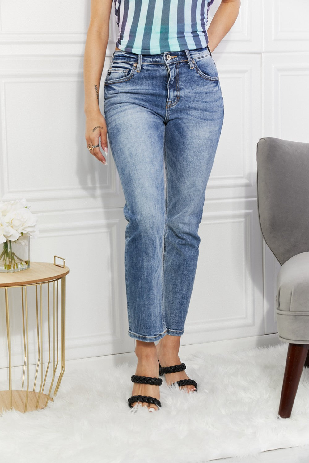 Kancan Full Size Amara High Rise Slim Straight Jeans Medium Jeans JT's Designer Fashion