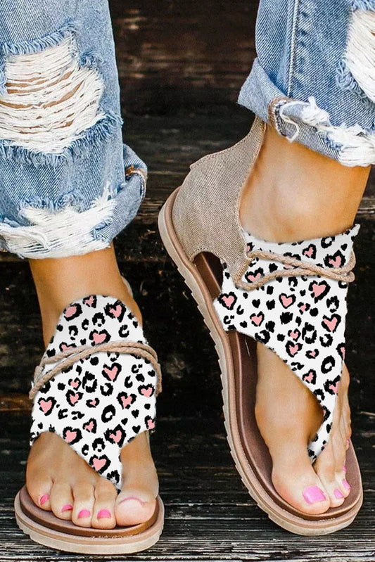 White Leopard Print Flip Flop Sandals Sandals JT's Designer Fashion